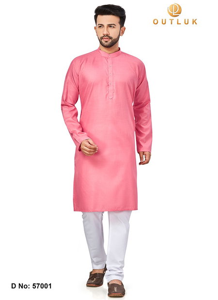 Pink Colour Outluk 57 Cotton Party Wear Kurta With Pajama Mens Collection 57001